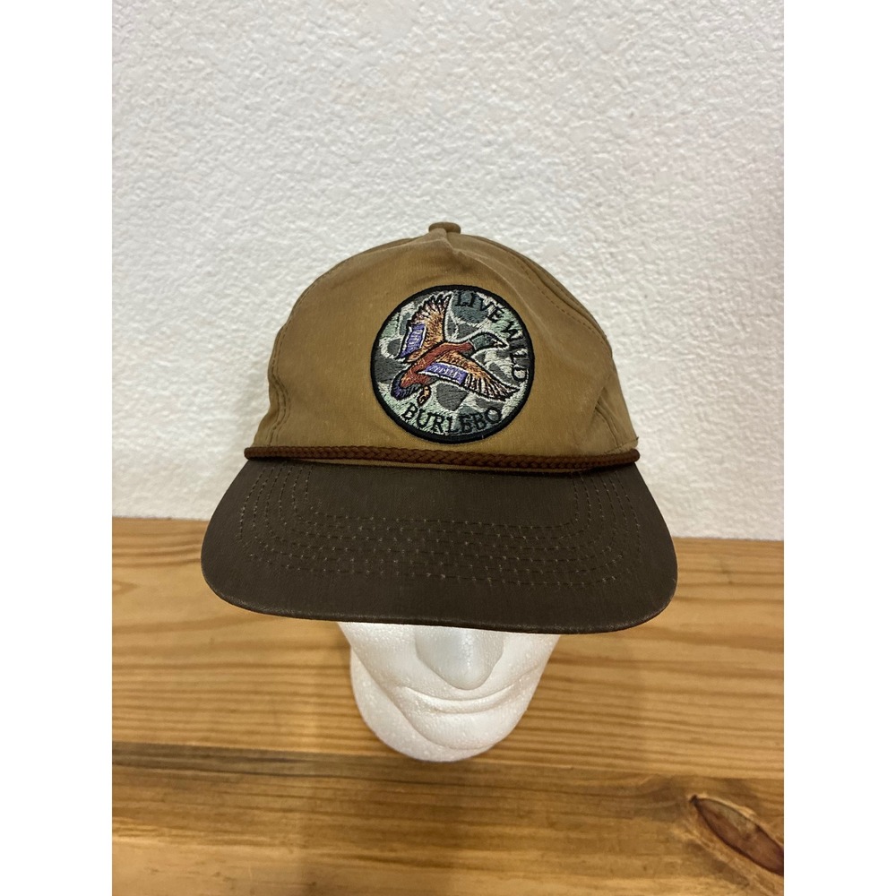 Burlebo Live Wild Mallard Duck Patch Snapback Hat Tan Brown Rope Cord Cap